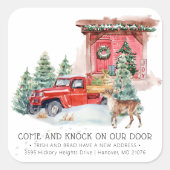 クリスマスの感動的な発表 |ヴィンテージレッドトラック スクエアシール (正面)