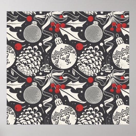 クリスマスの手を描いた:ミストレトーパインシームレス。 ポスター (正面)