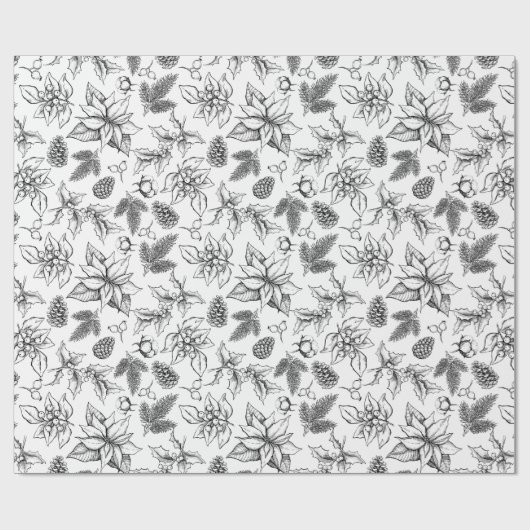 クリスマスの手描きの植物。 ヴィンテージのクリスマス ラッピングペーパー (フラット)