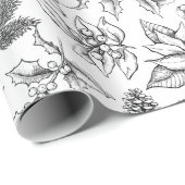 クリスマスの手描きの植物。 ヴィンテージのクリスマス ラッピングペーパー (ロールコーナー)