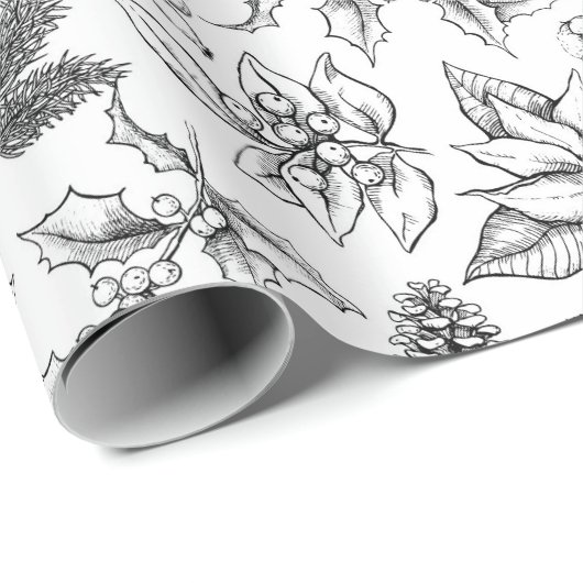 クリスマスの手描きの植物。 ヴィンテージのクリスマス ラッピングペーパー (ロールコーナー)