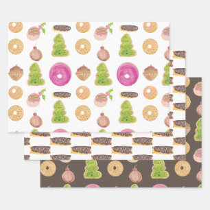 クリスマスの手描き水彩風ベーカリーのウィミジカル ラッピングペーパーシート
