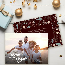 クリスマスの手書きフォントフル写真ボヘミアングリーナリーメッセージ シーズンカード