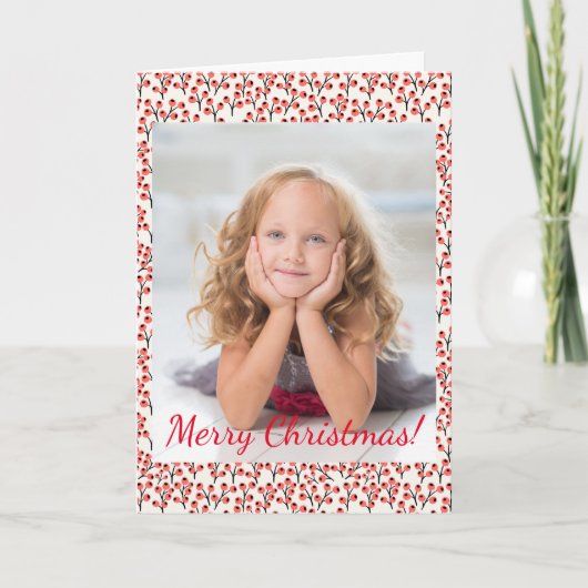 クリスマスの手絵を描の枝赤い果実の写真 ノートカード (正面)