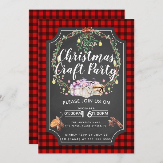 クリスマスの技術のパーティーの募金活動のイベントの格子縞 招待状 (正面/裏面)