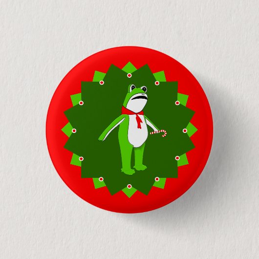 クリスマスの抗議するカエル 缶バッジ (正面)
