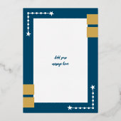 クリスマスの抱擁で青と白の写真を追加 箔シーズンカード (裏面)