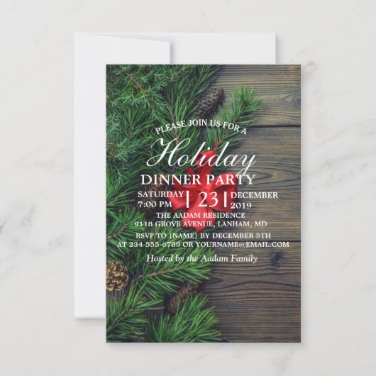クリスマスの招待を受けた木製の背景 出欠カード (正面)