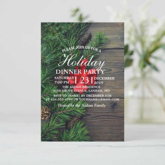 クリスマスの招待を受けた木製の背景 出欠カード (スタンド正面)