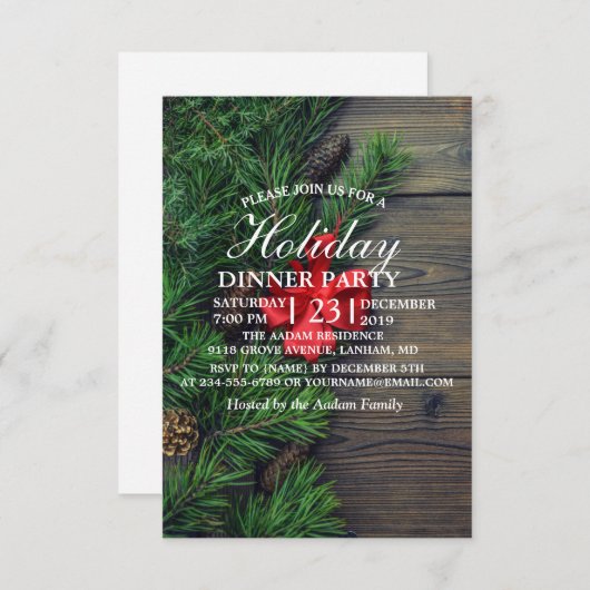 クリスマスの招待を受けた木製の背景 出欠カード (正面/裏面)