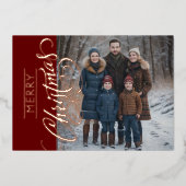 クリスマスの挨拶と写真 箔シーズンカード (正面)