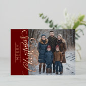 クリスマスの挨拶と写真 箔シーズンカード (立ち正面)