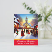クリスマスの挨拶の村人がキッチュ教会に行く シーズンポストカード (スタンド正面)