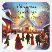 クリスマスの挨拶の村人がキッチュ教会に行く