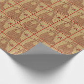 クリスマスの挨拶キャットとベル。赤と金ゴールド ラッピングペーパー (角)