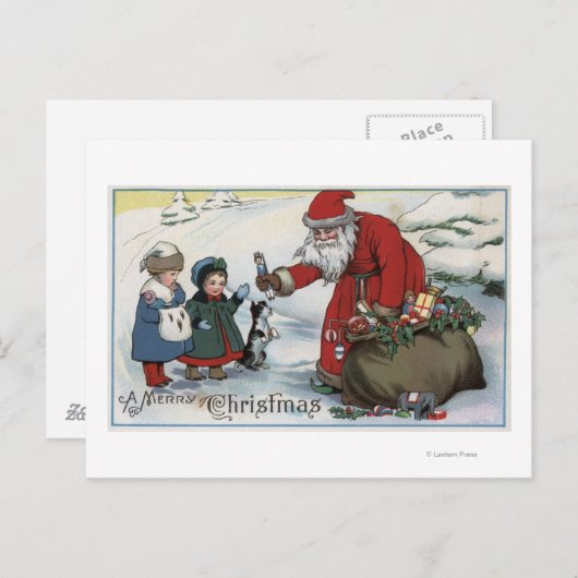 クリスマスの挨拶サンタと子供 シーズンポストカード (正面/裏面)