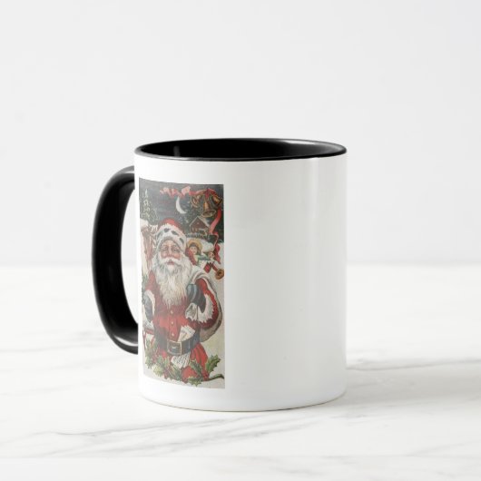 クリスマスの挨拶サンタと鹿と子供 マグカップ (正面左)