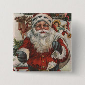 クリスマスの挨拶サンタと鹿と子供 缶バッジ (正面)