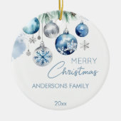 クリスマスの挨拶シルバーブルーのボーブル写真 セラミックオーナメント (正面)