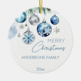 クリスマスの挨拶シルバーブルーのボーブル写真 セラミックオーナメント
