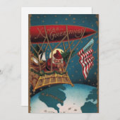 クリスマスの挨拶ヴィンテージ愛国的なサンタinブリンプ シーズンカード (正面/裏面)