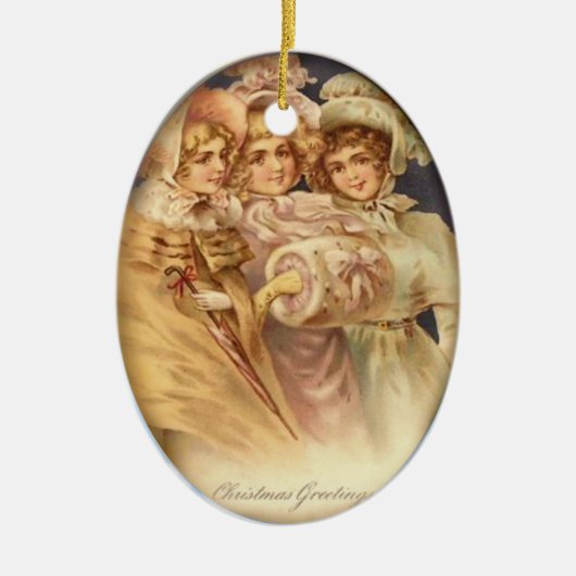 クリスマスの挨拶ヴィンテージ セラミックオーナメント (正面)