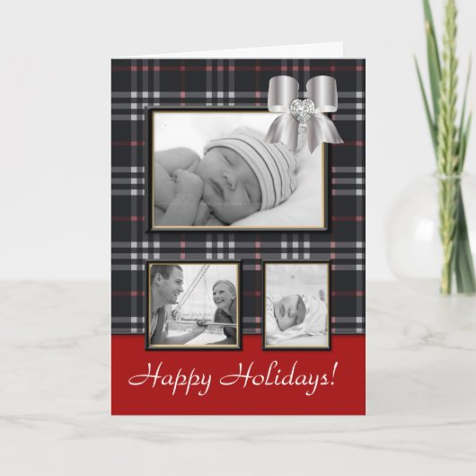 クリスマスの挨拶状のバーバリーの格子縞の弓黒 シーズンカード (正面)