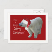 クリスマスの挨拶状の白くまサンタ シーズンポストカード (正面/裏面)