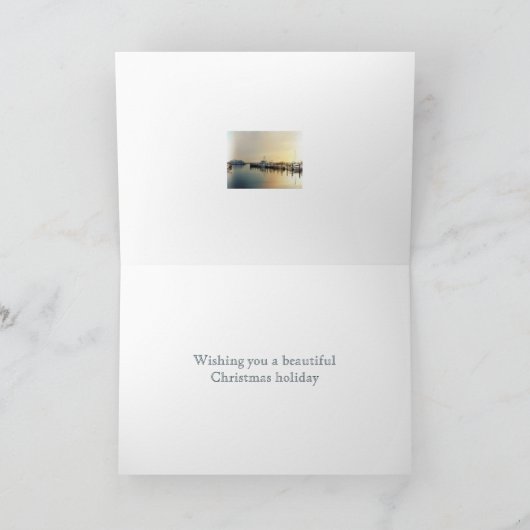 クリスマスの挨拶状-港の日の出のボート シーズンカード (内部)