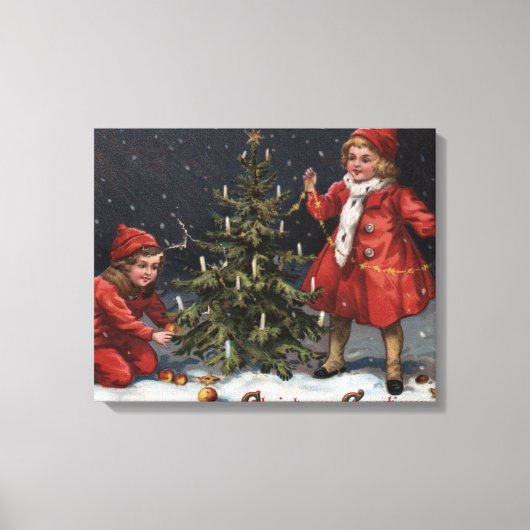 クリスマスの挨拶飾子供の木 キャンバスプリント (正面)