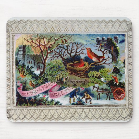 クリスマスの挨拶、ビクトリアンな郵便はがき マウスパッド (正面)