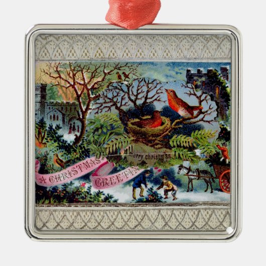 クリスマスの挨拶、ビクトリアンな郵便はがき メタルオーナメント (正面)