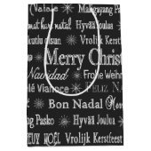 クリスマスの挨拶 多言語 ブラック ミディアムペーパーバッグ (正面)