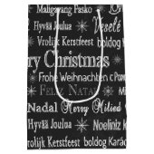 クリスマスの挨拶 多言語 ブラック ミディアムペーパーバッグ (裏面)