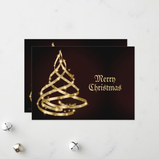 クリスマスの挨拶 輝く金のリボンの木 シーズンカード (正面/裏面インサイチュ)