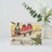 クリスマスの挨拶 – 鳥のヴィンテージデザイン シーズンポストカード (スタンド正面)