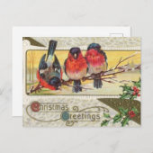 クリスマスの挨拶 – 鳥のヴィンテージデザイン シーズンポストカード (正面/裏面)