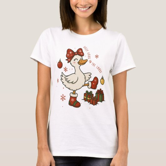 クリスマスの放し飼いのシリー・グース Tシャツ (正面)