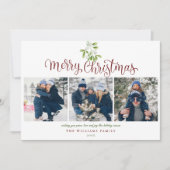 クリスマスの文字とヤドリギの3枚の写真 シーズンカード (正面)