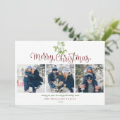 クリスマスの文字とヤドリギの3枚の写真 シーズンカード (スタンド正面)