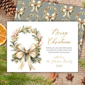 クリスマスの文字 ゴールドリボン 水彩 wreath シーズンカード