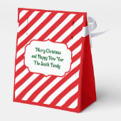 クリスマスの斜赤と白線ストライプのシンプル フェイバーボックス (裏面サイド)