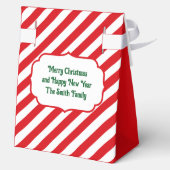 クリスマスの斜赤と白線ストライプのシンプル フェイバーボックス (裏面)
