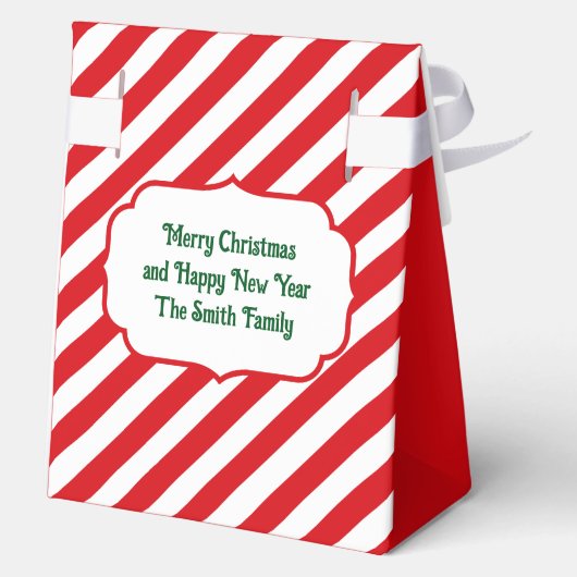 クリスマスの斜赤と白線ストライプのシンプル フェイバーボックス (裏面)