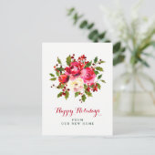 クリスマスの新しい住所 | 赤と緑の花 シーズンポストカード (スタンド正面)