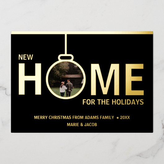 クリスマスの新しい家の写真カード 箔シーズンカード (正面)