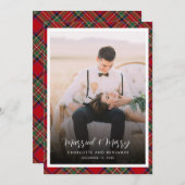 クリスマスの新婚写真結婚したとメリータータンチェック シーズンカード (正面/裏面)