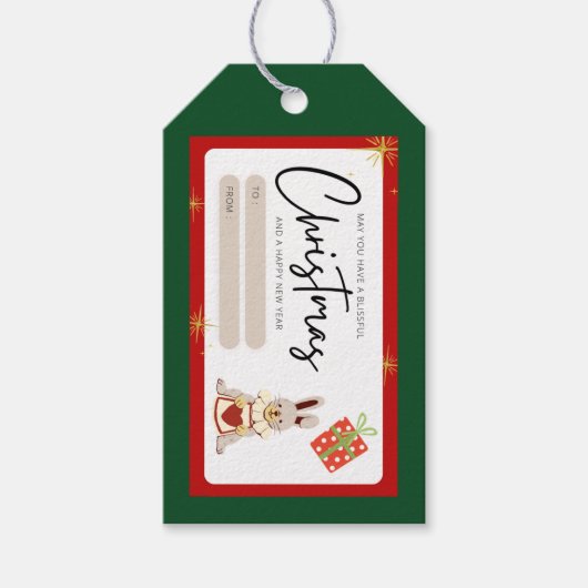 クリスマスの新年のグリーティングレッド・グリーン ギフトタグ (正面)