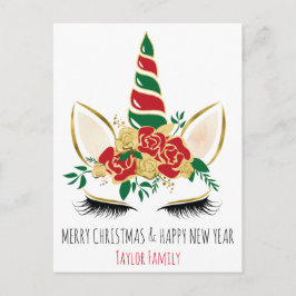 クリスマスの新年のユニコーン ポストカード