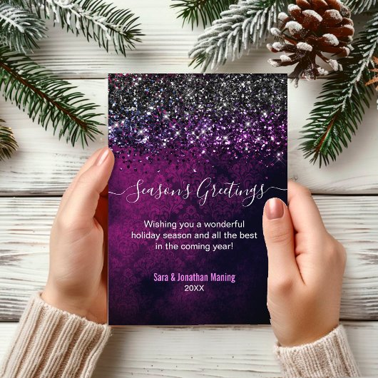 クリスマスの新年の紫色の黒いグリッター乾燥